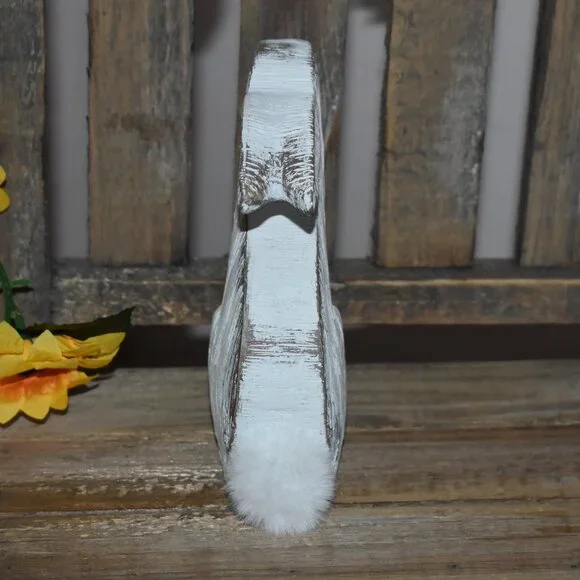 Distressed Shabby Whitewash Bunny Rabbit Rustic Cottage Farmhouse Spring Decor - Picture 6 of 11